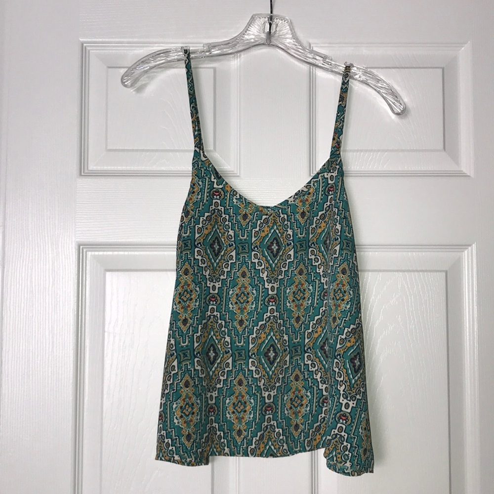 Spaghetti strap blueish green patterned top